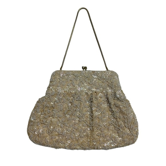 Vintage La Regale Beaded Purse Mini Bag Sequin Cream Glam Evening Formal - Picture 2 of 7